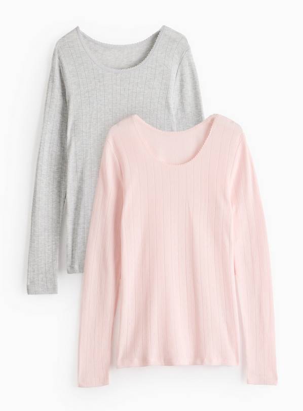 Grey Pointelle Thermal Long Sleeve Tops 2 Pack S